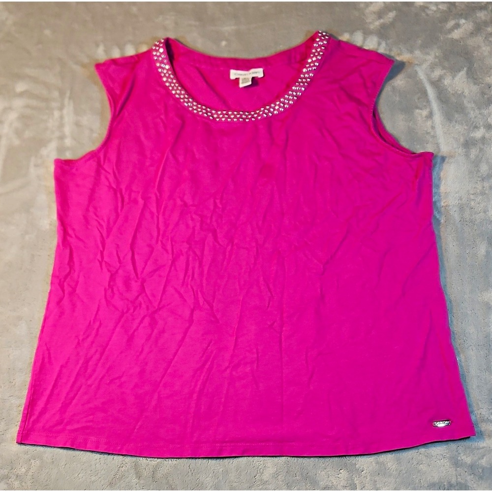 Calvin Klein Pink Studded Scoop Neck Knit Tank Top Cotton Modal Womens XL